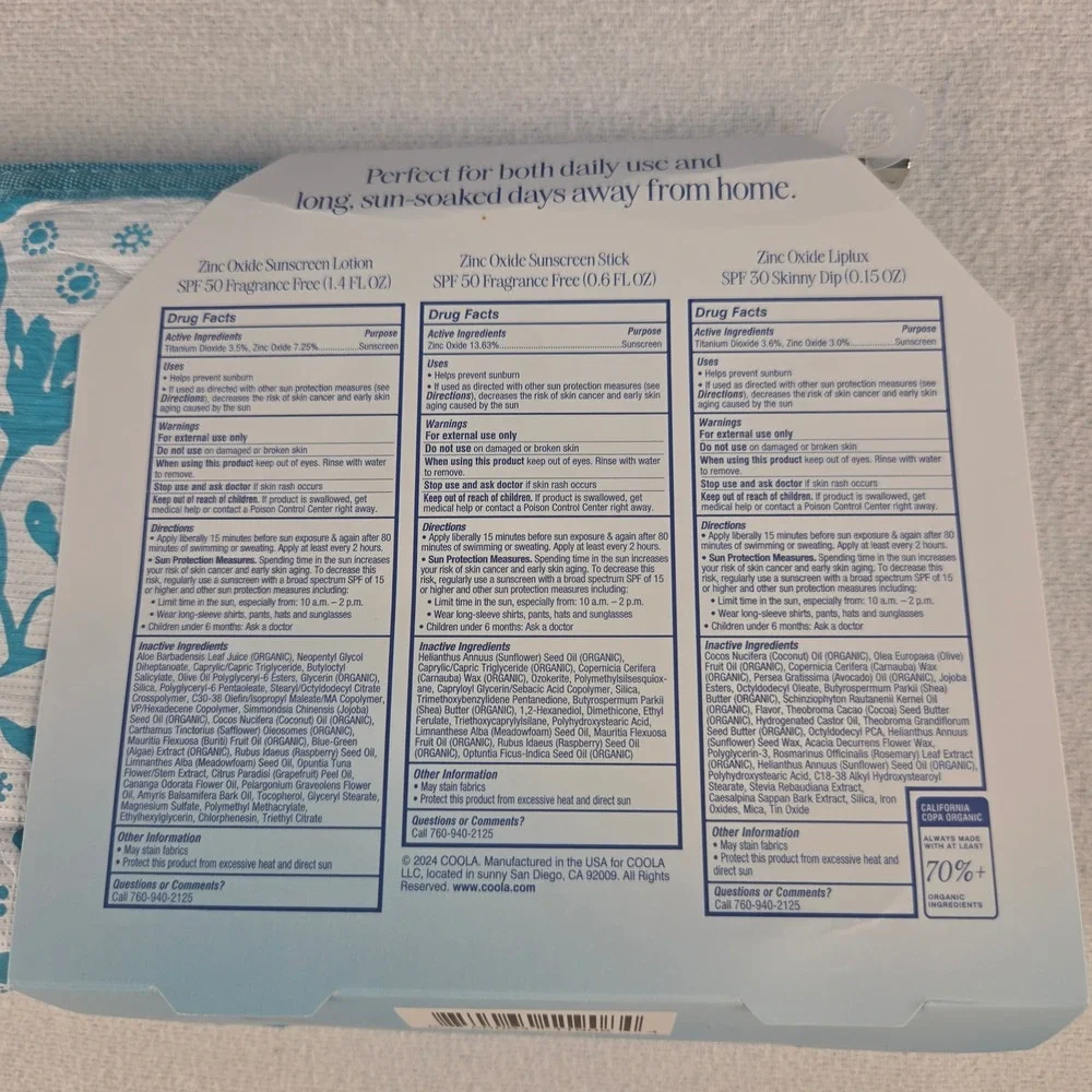 COOLA Mineral Suncare Travel Essentials Set SPF 50 Lotion Stick Liplux Pouch NEW